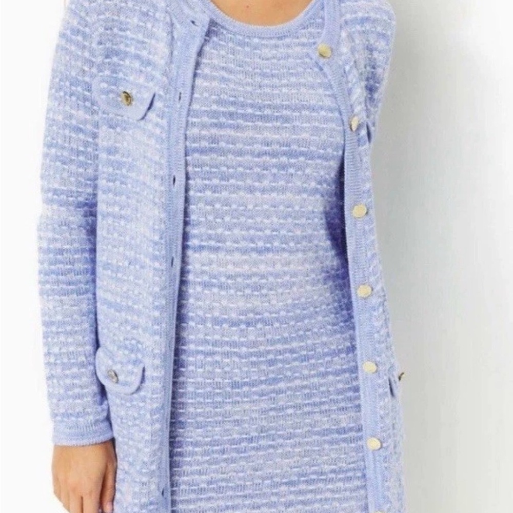 NWT Lilly Pulitzer Lark Lilac Baneberry Cardigan and Carlow Sweater Dress! LARGE